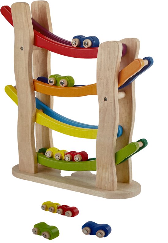 Pintoy Houten Regenboog Helling Autobaan + 4 Auto'S