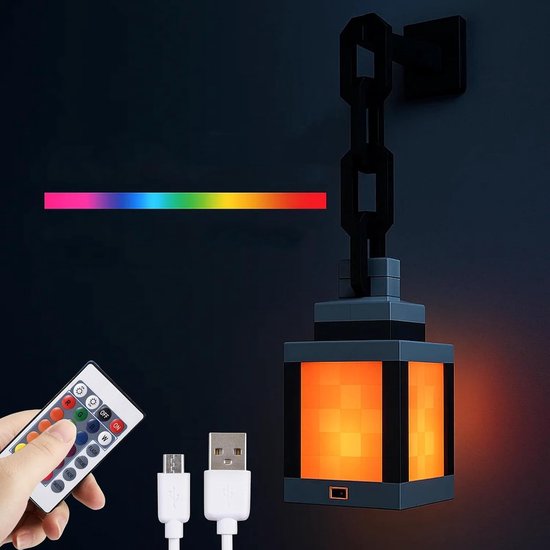 Pixelated Lantern Nachtlampje - 16-kleuren LED Wand Sfeer Nachtlampje met Touch Schakelaar en Afstandsbediening - Oplaadbare Nachtlamp, Monteerbare Tafellamp, Kostuum Cosplay Nachtkastje Lamp voor Kamerdecoratie voor Jongens - Cyslmuk® van Cyslmuk®