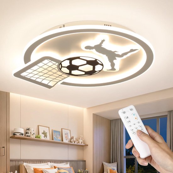 Plafondlamp Kinderkamer Voetbal – Dimbare LED Lamp met Afstandsbediening – Nachtlicht – 35 cm