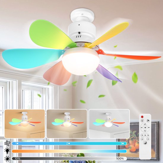 Plafondlampen met Ventilator - 3 kleurtemperatuurverlichting - Doorsnede 52 cm Ventilator Lamp met Afstandsbediening - 40W Plafondventilator met Dimbare LED Lamp - 1/2/4 uur Tmerfunctie - Beschikbaar in Voor Slaapkamer, Woonkamer, Garage enz(Kleur)