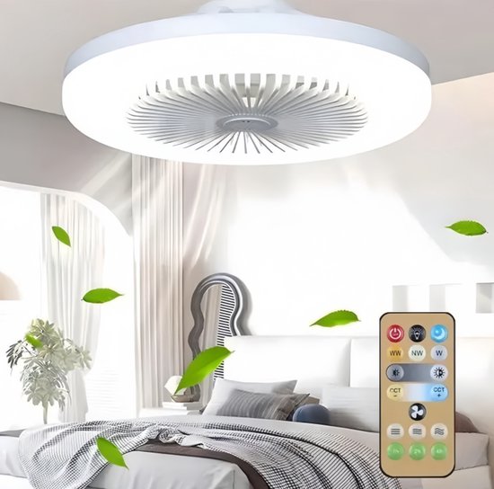 Plafondventilator met verlichting en afstandsbediening - Schroefbare plafondventilatorlamp - Universele verstelling - Mini plafondventilatorlamp - Drie windsnelheden - Timer, geschikt voor slaapkamers, badkamers, garages en kasten - Gebroken wit