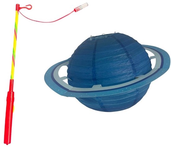 Planeet Blauw Lampion - Met Stok - Blauw - Papier - Sint Maarten - Lampionnen Optocht - 30x30cm