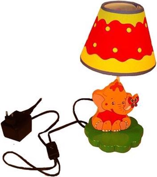 Playwood - Houten Kinderlamp Olifant; Inclusief adapter / omvormer van 230 volt naar 12 volt van Playwood