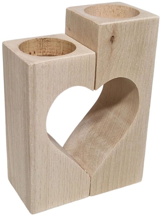 Playwood Waxinelichthouder Hart Motief Beukenhout, 2dlg. van Merkloos
