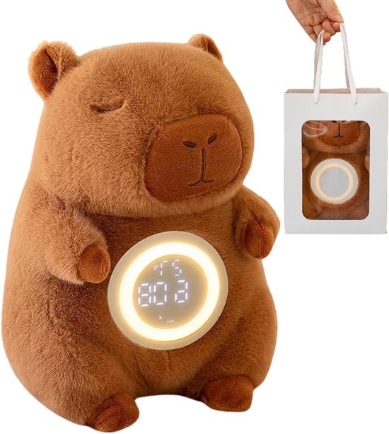 Pluche Alarmklok - Nachtlamp Wekker - Kamer Decoratie - Zacht Omgevingslicht - 25 cm - Bruin