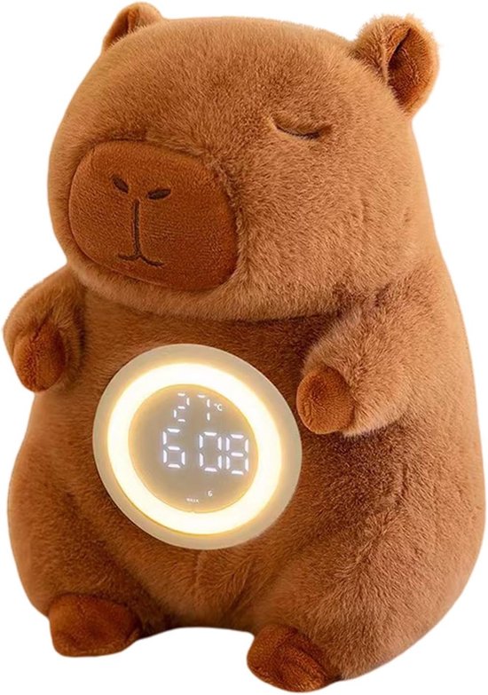 Pluche Wekker - Kinderwekker Nachtlamp - Ontspannen Wakker Worden - Schattige Capibara Vorm - Ongeveer 25 cm - Bruin