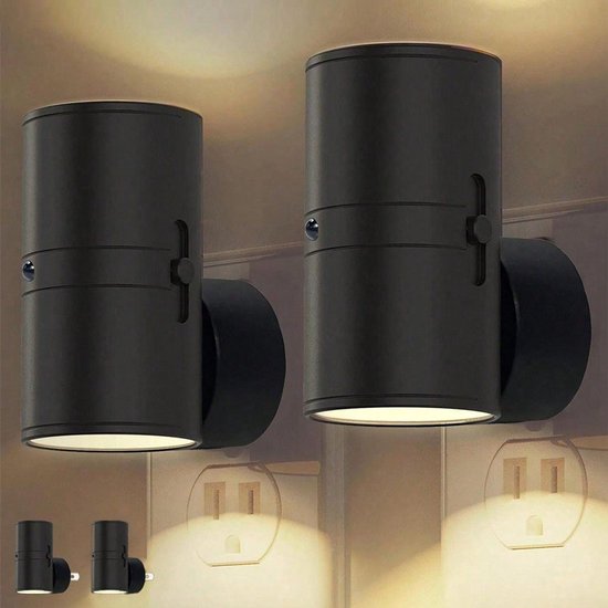 Plug-in nachtlampje, schemersensor, dimbaar nachtlampje voor gang, slaapkamer, trap, 2-pack van Merkloos