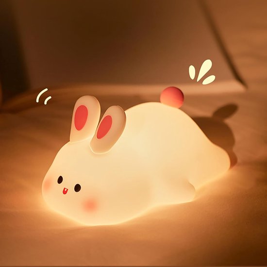 PolkaHome® Bunny Nachtlampje – Dimbare LED Tafellamp voor Kinderen – Oplaadbaar, BPA-vrij Siliconen, Zacht & Veilig Nachtlampje voor Baby- en Kinderkamer van Merkloos