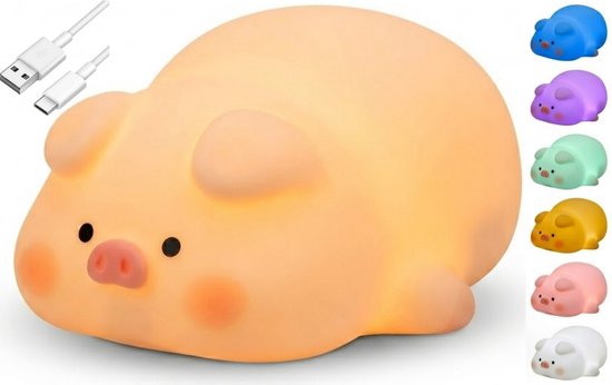 PolkaHome® Varken Nachtlampje Kinderen – Siliconen LED Nachtlamp Oplaadbaar & Dimbaar – Touch Bediening – Kawaii Kinderlamp voor Kinderkamer & Babykamer van Merkloos