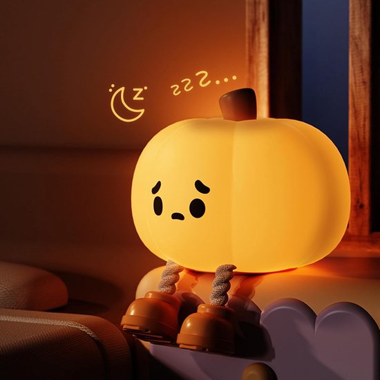 Pompoen plaadbaar nachtlampje kinderen - Touchbediening - Wake-up Light - Kinder nachtlampje - Slaapkamer - Nachtlampje kinderen - Dimbaar - Draadloos - Nachtlampje baby – Bedlampje van Flintry