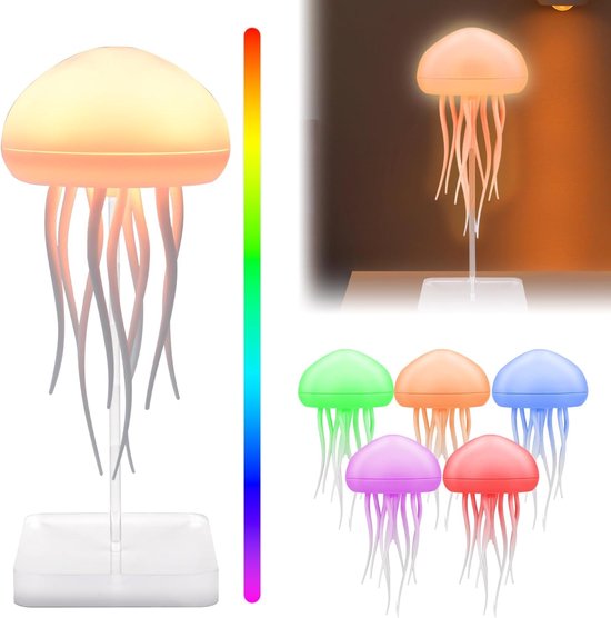 Portable Rechargeable Jellyfish Lamp - LED Mood Lamp - Color Change RGB - Office Living Room Decor - Children Adults Birthday Gift - Christmas van Merkloos