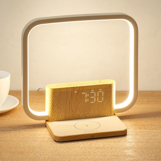 Practics Wake Up Light Met Dubbele Alarm Functie - Lichtwekker Met White Noise en Draadloze Oplader van Merkloos