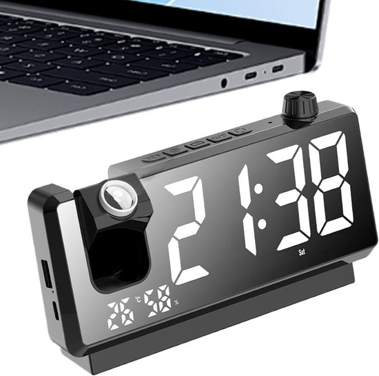 Projectie Wekker - Led Klok - Tijd Tonen - Automatische Helderheid - 18.6 cm - Meerkleurig