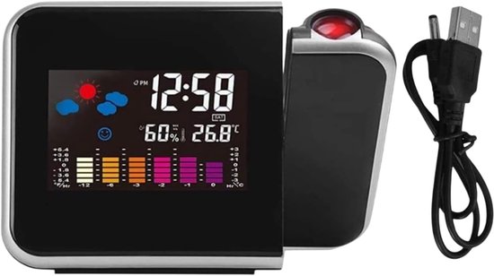 Projectieklok - Digitale Wekker - Slaapkamer Inrichting - Inclusief Hygrometer - 180 Graden Projectie - Zwart