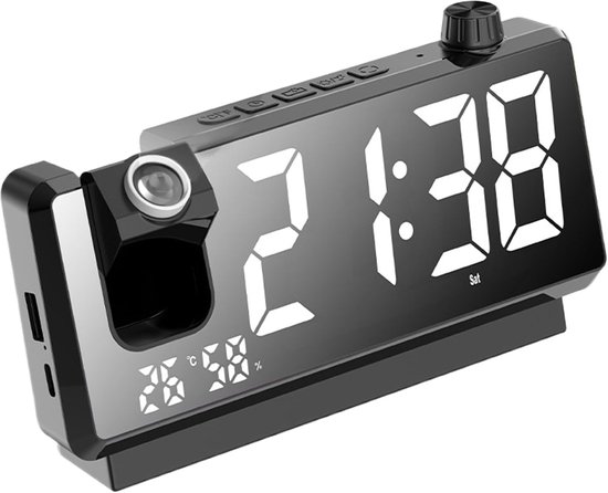 Projectieklok Kamer - Digitale Wekker - Slaapkamer Gebruik - Automatische Helderheid - 18.6cm Lengte