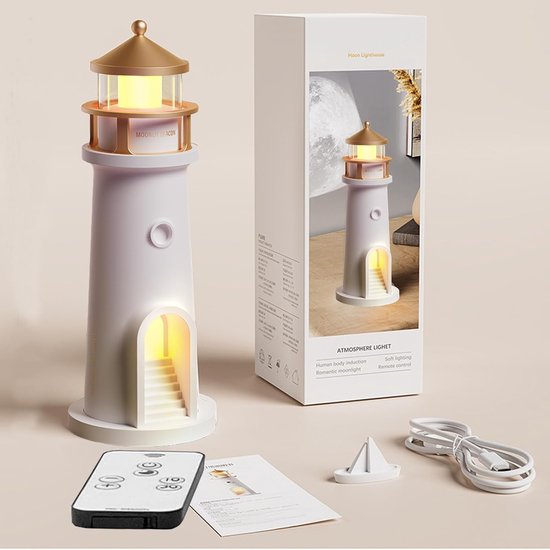Projectielamp Vuurtoren met Maanlichteffect voor Kinderkamer en Slaapkamer - Sfeervolle Decoratie van Merkloos