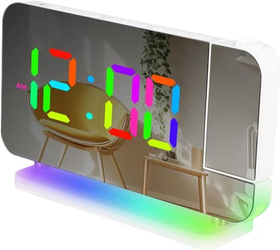 Projectiewekker Digitaal - Klok Nachtlampje - Tijd Tonen - Instelbare Helderheid - 168 cm - Wit