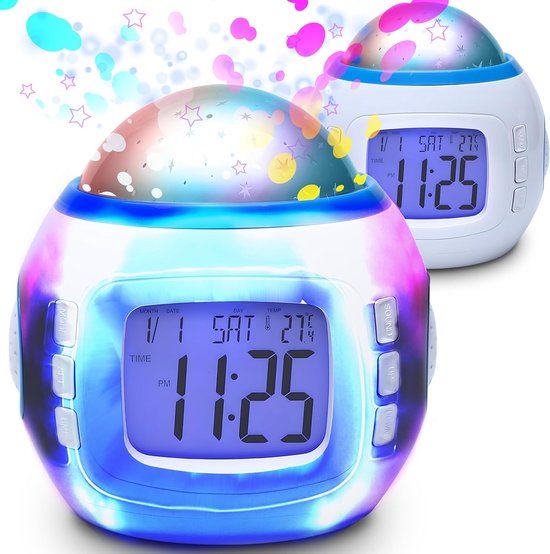 Projector Wekker - Sterrenhemel Lamp - Kinderkamer Decoratie - Temperatuur Kalender - 10 x 10 x 3.8 cm - Wit van Merkloos