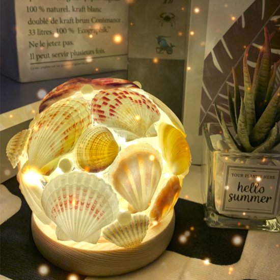 PULUZ - 1 Stuk DIY Schelpen Glazen Klok Nachtlampje - Wit - Inclusief 3 AAA Batterijen - Sfeerverlichting Voor Slaapkamer van PULUZ