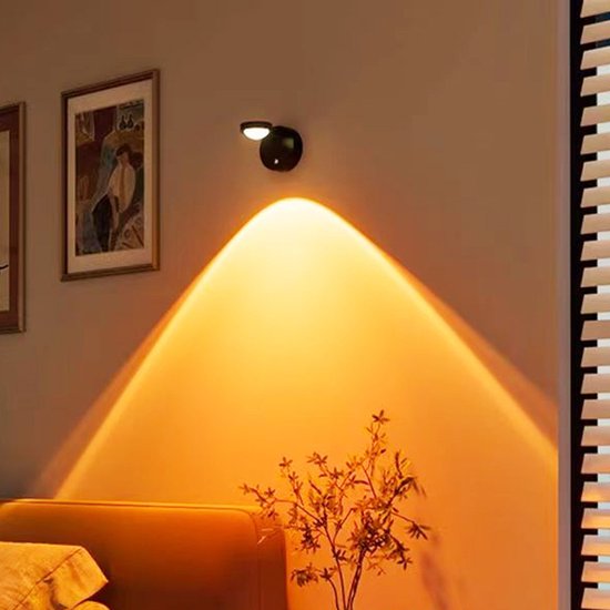 PULUZ - 1 Stuk Zwart Afstandsbediend Nachtlampje - Lichaamsdetectie Wandlamp - Draadloze Plakmontage -Draaibare LED Verlichting - Moderne Sfeerverlichting van Merkloos