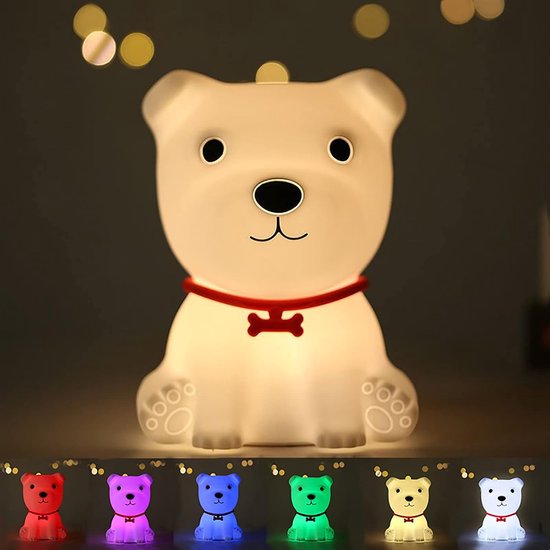 Puppy Nachtlampje voor kinderen, siliconen bedlampje voor kinderkamer met 7 lichtvarianten Aanraakbediening Draagbaar en Oplaadbaar, Verjaardag Kerstcadeaus voor jongens en meisjes van One Fire