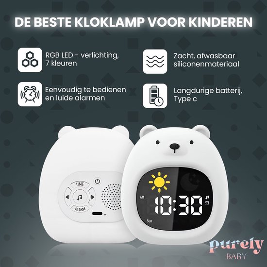 Purely Baby Slaaptrainer Hond - Kinderwekker met Wake Up Light - Slaapwekker met Nachtlamp en Timer Functie - 6 Slaapgeluiden en 3 Lichtindicaties - RGB Kleurmodi met 7 Kleuren - Slaap Trainer voor Kinderen - Kinder Wekker van Purely Baby