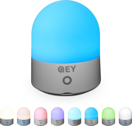 QEY - USB Oplaadbaar Nachtlampje 8 Instelbare Kleuren - LED verlichting - Leeslamp - Tafellamp - Bedlamp voor Baby, Kinderen & Volwassenen - Kinderkamer - Dimbaar - Touch Control - Multi kleur & Wit licht - RGB Nachtlamp van QEY