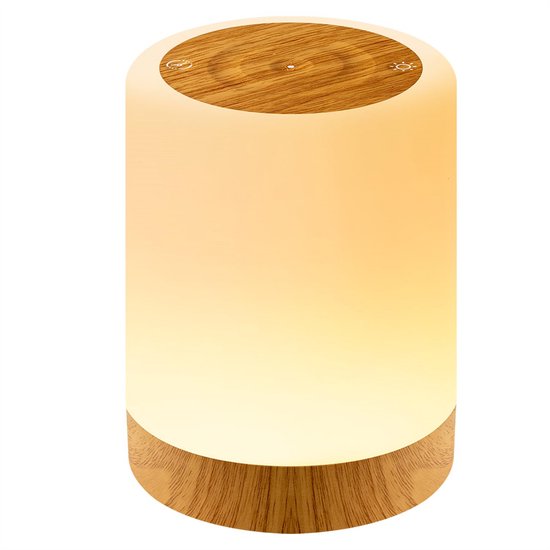 QTTVBTNA -LED Nachtlamp met Touch Dimming – 7 Kleuren & 3 Kleurovergangen – USB Opladen & Draadloos Oplaadstation – Houtnerf Design – Sfeerlamp voor Slaapkamer, Woonkamer, Nachtkastje of Camping van QTTO
