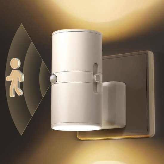 QTTVBTNA - LED Sensor Nachtlampje - Stekkerlamp - Ingebouwde Beweging Sensor - Dimbaar - Geschikt Voor Slaapkamer, Badkamer, Kinderkamer - 3000K Warm Licht - Wit - 1 Stuk van Merkloos