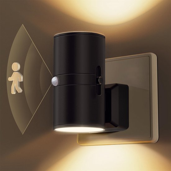QTTVBTNA - LED Sensor Nachtlampje - Stekkerlamp - Ingebouwde Beweging Sensor - Dimbaar - Geschikt Voor Slaapkamer, Badkamer, Kinderkamer - 3000K Warm Licht - Zwart - 1 Stuk van Merkloos