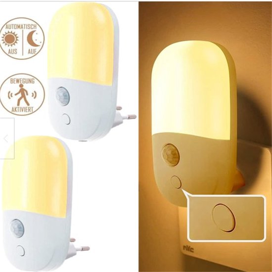 QTTVBTNA -Nachtlamp met Bewegingssensor voor Stopcontact, Instelbare Helderheid, Warm Wit Licht voor Slaapkamer, Trap en Kinderkamer (1 Stuks, Wit) van QTTVBTNA