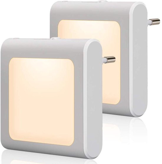 QTTVBTNA -Nachtlampje met schemersensor – Stekkerlamp met traploos instelbare helderheid – Warm wit nachtlampje voor kinderkamer, slaapkamer, trap en keuken