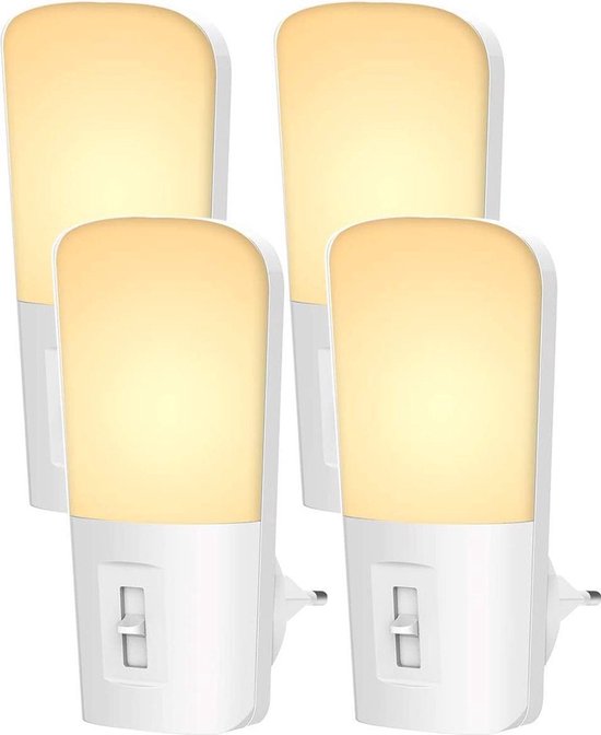 Qumax LED Nachtlampje Stopcontact 4 stuks - Dimbare Nachtlampjes met Sensor - Nachtlampje Babykamer - Nacht Lamp - Dag en Nacht Sensor - Kinderen & Baby - Wit van Qumax