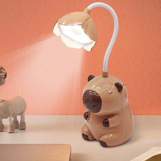 QUOVO® Bureaulamp Kinderkamer - Bureaulamp Roze - Tafellamp Kinderkamer - Bruin - 9cm x 9cm x 28cm
