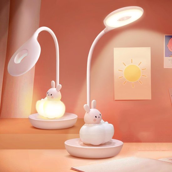 QUOVO® Bureaulamp Kinderkamer - Bureaulamp Roze - Tafellamp Kinderkamer - Roze - 11cm x 11cm x 37cm