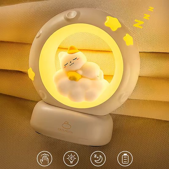 Rabbit & moon - Kat | Nachtlamp | Night light |Soft |zacht - touch bediening | 16 kleuren | Oplaadbaar | Zacht Siliconen LED Lamp | Nachtlampje Kinderen | Babykamer | Babyshower | Kraamcadeau | Bedlamp | Kinderlamp van Rabbit & moon