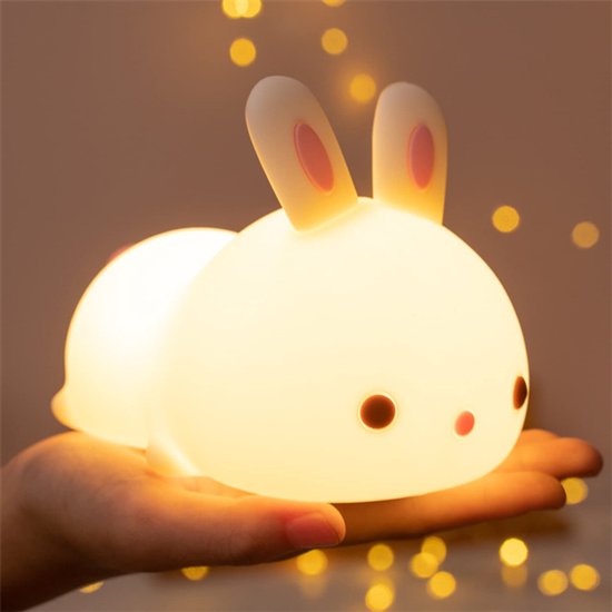 Rabbit Nachtlampje Kind – LED Nachtlamp met Tik- & Afstandsbediening – 7 Kleuren – Oplaadbaar Siliconen Kinderlampje met Timer – Voor Baby & Kinder – Kinderen Cadeau van Rab