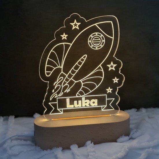 Raketlamp met naam - nachtlamp - ruimte - cadeau - gepersonaliseerd van Merkloos
