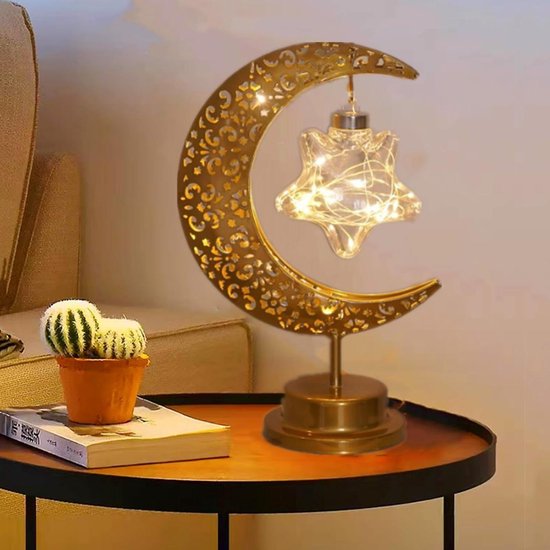 Ramadan Maan Tafellamp Betoverde Lunar Lamp - Batterij Werkt - Nachtkastje Licht voor Kinderen en Vrouw - Kerstversiering van Merkloos