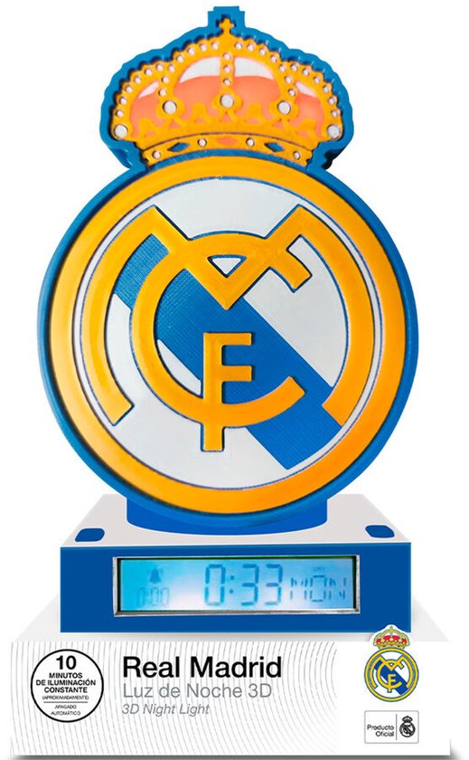 Real Madrid 3D Wekkerlamp – LED Nachtlamp met Alarm – Club Anthem Geluid – 15×15×25 cm – Officiële Voetbal Cadeau van Real Madrid