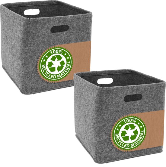 Recycled Vilt: Set van 2 Opbergmanden 33x38x33 Opbergbox voor Kallax Inzet Vilten Mand Opbergbak
