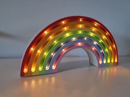 Regenboog Nachtlampje Kinderkamer – Handgemaakte Houten Lamp voor Babykamer