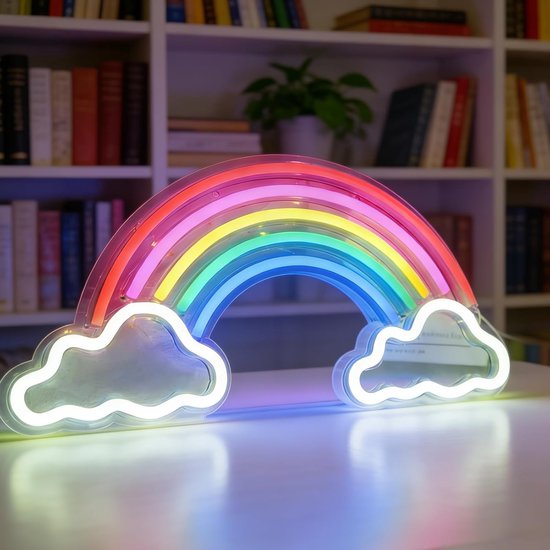 Regenboog Neon Lamp voor de kinderkamer, LED Neon Wandlamp USB met schakelaar, kleurrijk nachtlampje voor meisjeskamer, babykamer en slaapkamer, wanddecoratie 40 x 20,5 cm [Energieklasse A]