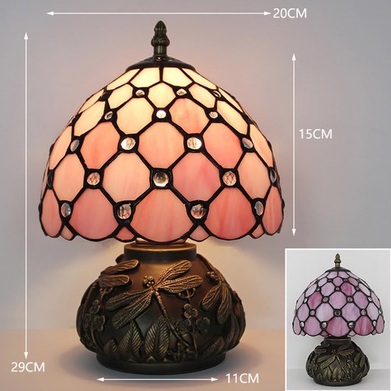 Retro tafellamp met vintage glas-in-loodkap, minimalistische tafellamp voor woonkamer en slaapkamer (E27 lamp niet inbegrepen).