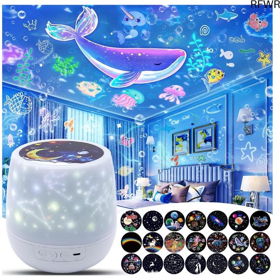 RFWR® 360° Sterrenprojector met 21 Films voor Kinderen - Nachtlamp en Planetarium voor Kinderkamer Decoratie