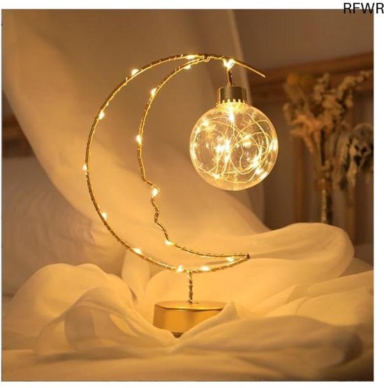 RFWR® Decoratieve Maanlamp voor Slaapkamer en Thuis | Ideaal voor Ramadan en Feestdagen | Batterij- en USB-aangedreven Tafellamp van Merkloos