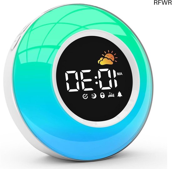 RFWR® Digitale wekker voor kinderen met nachtlampje, snooze functie en slaapgeluiden van RFWR
