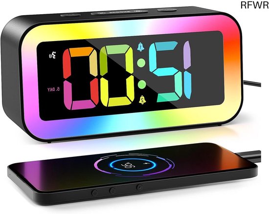 RFWR® Digitale wekker voor kinderen met RGB-nachtlampje en instelbare helderheid van RFWR
