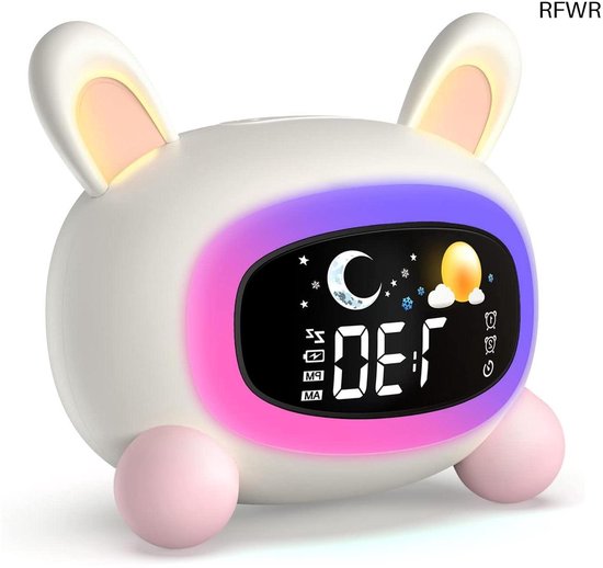 RFWR® Kids Wekker met Slaap Trainer en Nachtlampje - Oplaadbare Digitale Klok met Muziek en Veranderend Licht van RFWR