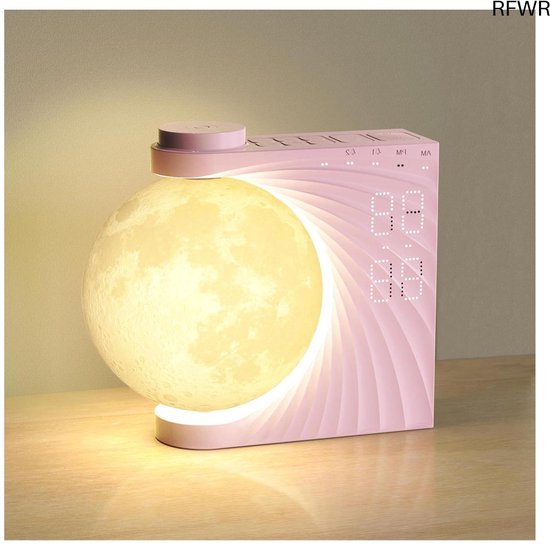 RFWR® Maanlamp met wekker en daglichtfunctie – Rustgevende geluiden en kleurmodi voor ontspannen slapen van RFWR